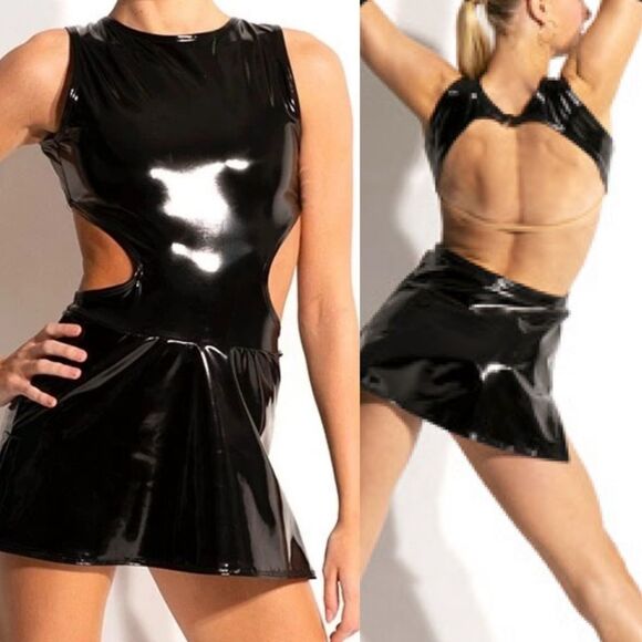 The Line up dance costume mature faux leather leotard DENISE LIQUID DRESS XL adl - Picture 1 of 9